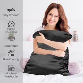 LINENOVA Satin Silk Pillowcases for Hair and Skin, Pillow Cases Queen Size Set of 2 Pack, Super Soft Pillow Cover Wrinkle Resistant with Envelope Closure-51x76cm-Black