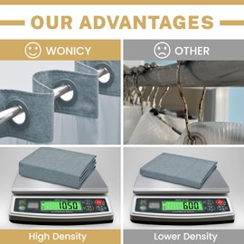 WONICY Extra Long No Hook Shower Curtain with Snap in Liner, Polyester Textured Shower Curtain with Liner Set, Waterproof Washable Hotel Style Shower Curtains for Bathroom, 71Wx86H, Blue Grey