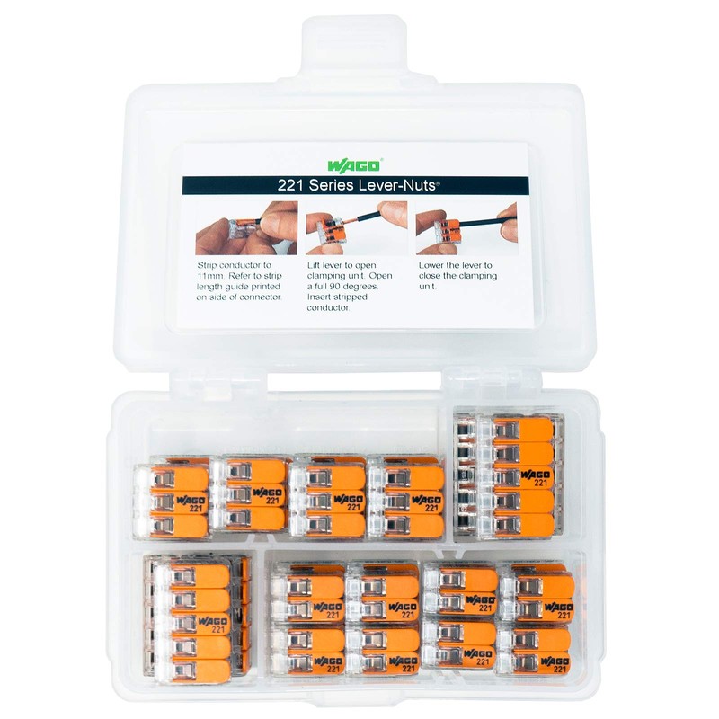 WAGO 221 Lever-Nuts 36pc Compact Splicing Wire Connector Assortment. Includes