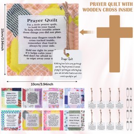 FuWeave 8 Pack Prayer Quilt with Cross Inside Squares Pocket Mini Scripture Prayer Quilt for Friend Family Colleague Encouragement Gift(Stylish Style)