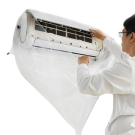 BEQ1 Air Conditioner Cleaning Wall Hanging Outer Circumference 55.1 - 98.4 inches (140 - 250 cm), Size Adjustment, Transparent, Drain Tube, 5.6 ft (1.6 m), Sewage Shatterproof, Easy Installation, For