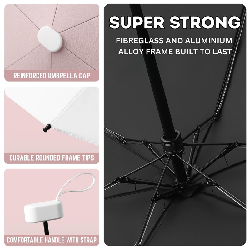 Pocket Mini Umbrella 6-Rib Frame Micro Palm Size, Travel Compact