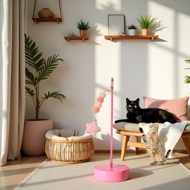 Enyolidimk Pink Cat Stick Toy Elastic Rope Plush Ball Star Pendant Bite-Resistant Comfortable Grip Relieve Boredom Handmade Kitten Teaser Wand Cat Mice and Animals Toys