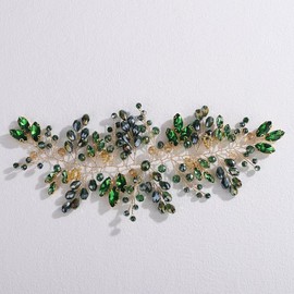 Missgrace Women Red Green Black Handmade Crystal Rhinestone Headband Shinny Headpiece Bridal Wedding Hair Accessories for Women (Green, 8.3inches)