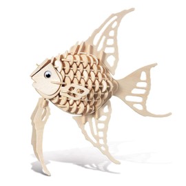 Puzzled 3D Puzzle Angel Fish Wood Craft Construction Model Kit, Fun Unique & Educational DIY Wooden Toy Assemble Model Unfinished Crafting Hobby Puzzle to Build & Paint for Decoration 130 Pieces Pack