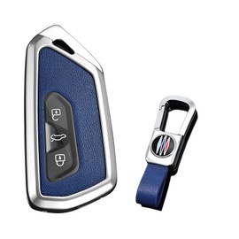 KUNIO Key Case Suitable for VW Golf 8 GTE GTI ID.3 ID.4 GTX Fits Seat Leon MK4 Cupra Formentor Fits Skoda Octavia Enyaq Key Cover Key Fob 3 Buttons Silver Blue, Silver Blue