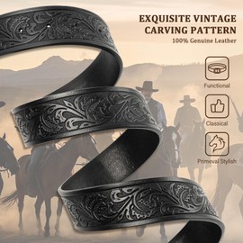 GENEMEN Western Cowboy Belt for Men Women Detachabluckle Engraved Embossed Leather Belt (Black,110)