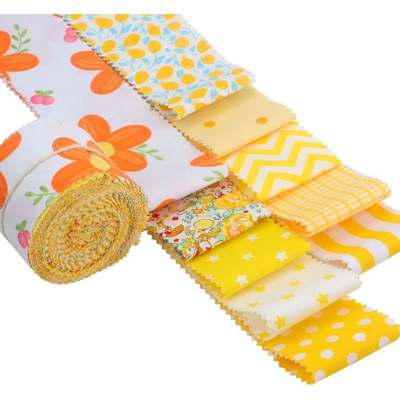 CraftsFabrics 20 x 100% Cotton Pre Cut Yellow Floral Jelly
