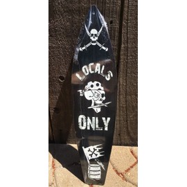 Locals Only Pirate Skulls Mini Novelty Beach Surf Board Sign 17" x 4.5"