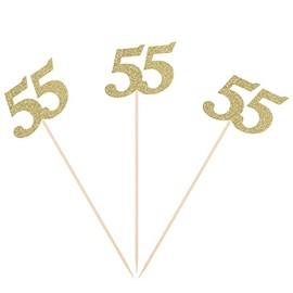 Pack of 10 Gold Glitter 55th Birthday Centerpiece Sticks Number 55 Table Topper Age Letter Decorations