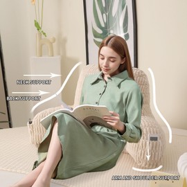 PAJEO Reading Pillow for Sitting in Bed,Adult Corduroy Back Support Pillow,Backrest Pillow for Sitting Up with Extend Arms,Pockets,Husband Chair Pillow