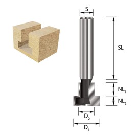 ENT T-slot cutter HW (HM), shank (S) 8 mm, diameter (D1) 8.5-12.7 mm, D2 4.8-8.6 mm, SL 32 mm, Z 1-2