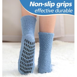 Saniripple Slipper Socks for Women Men Grip Hospital Socks with Grips Fuzzy Non Slip Warm Womens Gifts navylightgrayskybluegray