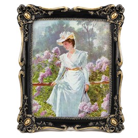 MOMLKFDAY Vintage 5x7 Picture Frames Black Photo Frame Golden Gemstone with Glass Floral Antique Picture Frame for Tabletop Wall Hanging