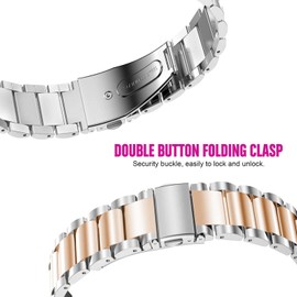 Blueshaweu Compatible for RUIMEN Smart Watches Band, 22mm Quick Release Stainless Steel Metal Replacement Strap Bracelet Men & Women Compatible with RUIMEN D1/H1 Smart Watches (Silver-Rose)