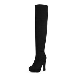 DREAM PAIRS Women's HIGHPLAT Black Chunky Thigh High Over The Knee High Heel Boots,Size 6.5,Black,HIGHPLAT