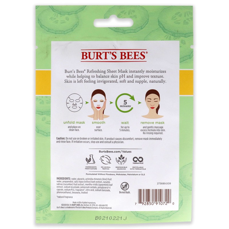 Burts Bees Refreshing Sheet Mask - Cucumber Unisex 1 Pc,