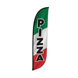LookOurWay Feather Flag Banner - 12 Feet Tall Advertising Flags for Outdoor Business and Events Promotion - Swooper Flag Only - Food & Restaurant Flags - Pizza Green (10M1200056)