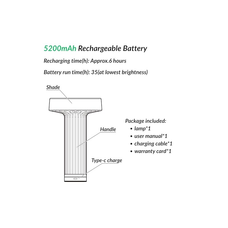 HAPYGI Cordless Table Lamp - Touch Sensor with Dimming