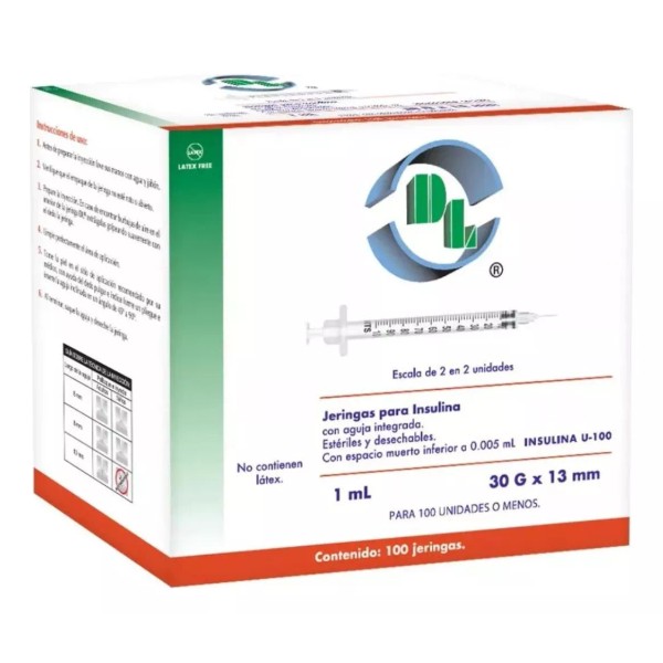 Jeringa De Insulina 1 Ml Con Aguja 30 G X