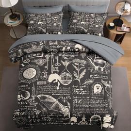 WeCozy 7 Pcs Queen Size Comforter Set with 2 Pillowcases & 2 Shams, Chemistry Science Bedding for Kids and Adults, Vintage Medieval Bat Bed in a Bag with Flat Fitted Sheet
