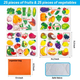 Large Size Felt Fruits and Vegetables ,25 Fruits 25 Vegetables Felt Flannel Board Pieces , Learning Resources Toy for Kindergarten Kids Toddlers 3 4 5 Year Old