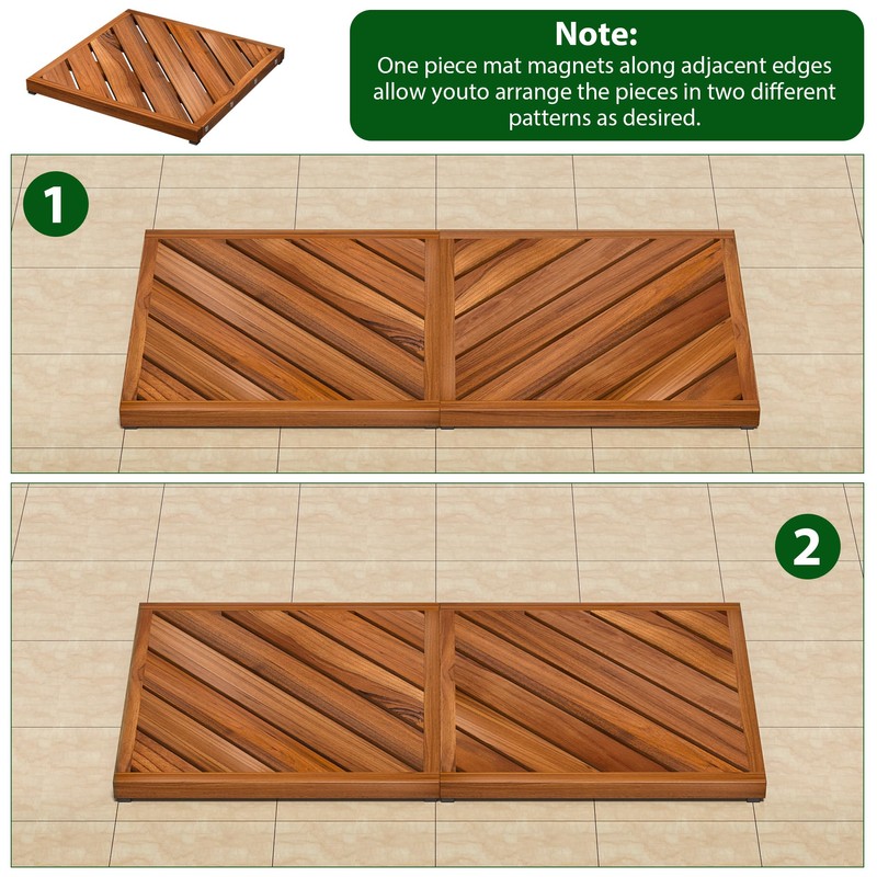 Teak Wood Bath Mat for Bathroom - Anti Slip Square