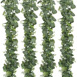LOMOHOO Eucalyptus Garlands,4Pack 5.7ft Long Artificial Mixed Eucalyptus Leaves Vine Christmas Greenery Garland Hanging Plants for Farmhouse Table Centerpiece Mantel Wedding Arch Backdrop Decor
