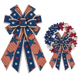 ABTOLS Large Patriotic Wreath Bows, 4th of July Star Bows for Wreath Stripe Wreath Bows America Flag Bows for Front Door Labor Day Tree Bows for Indoor Outdoor Decor