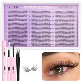 ALICE Natural Lash Clusters Kit Clear Band Wispy Lash Extension Kit Cluster Eyelash Extension Kit 162pcs C Curl 11-13mm Individual Lashes with Lash Glue Bond and Seal and Tweezers DIY at Home
