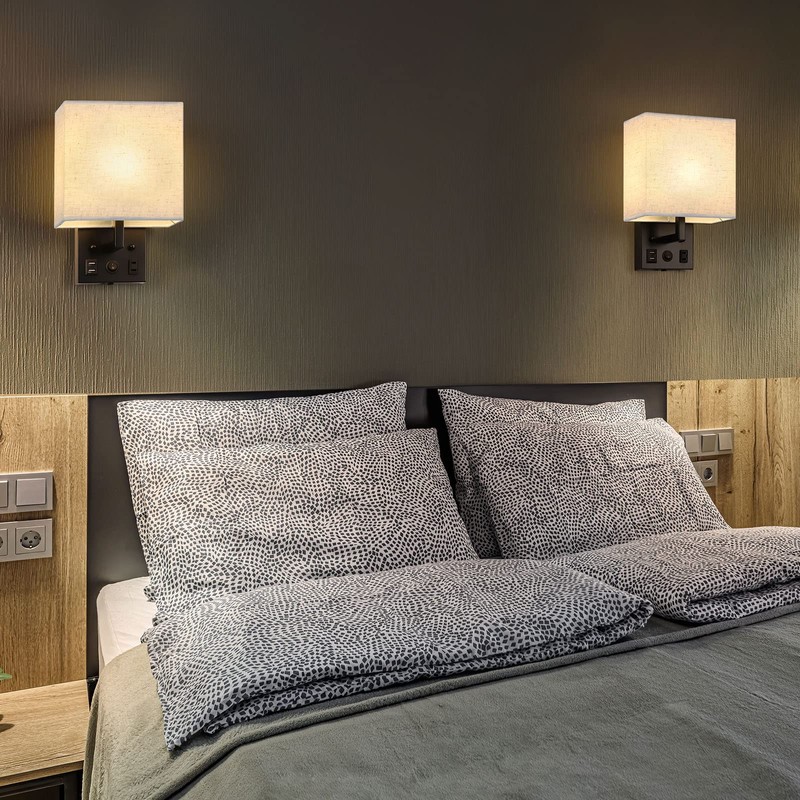 BTY Modern Wall Sconces Set of 2, Wall Lamps Bedroom
