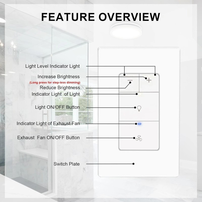 Akicon Dimmer Switch for Exhaust Fan with Light, Single Pole