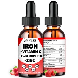 Liquid Iron Supplement w/Vitamin C, A, B-Complex, Vegan Iron Drops High Potency Liquid Vitamin & Iron Supplements for Women, Men & Children -Support Red Blood Cell, Energy, Anemia & Fatigue
