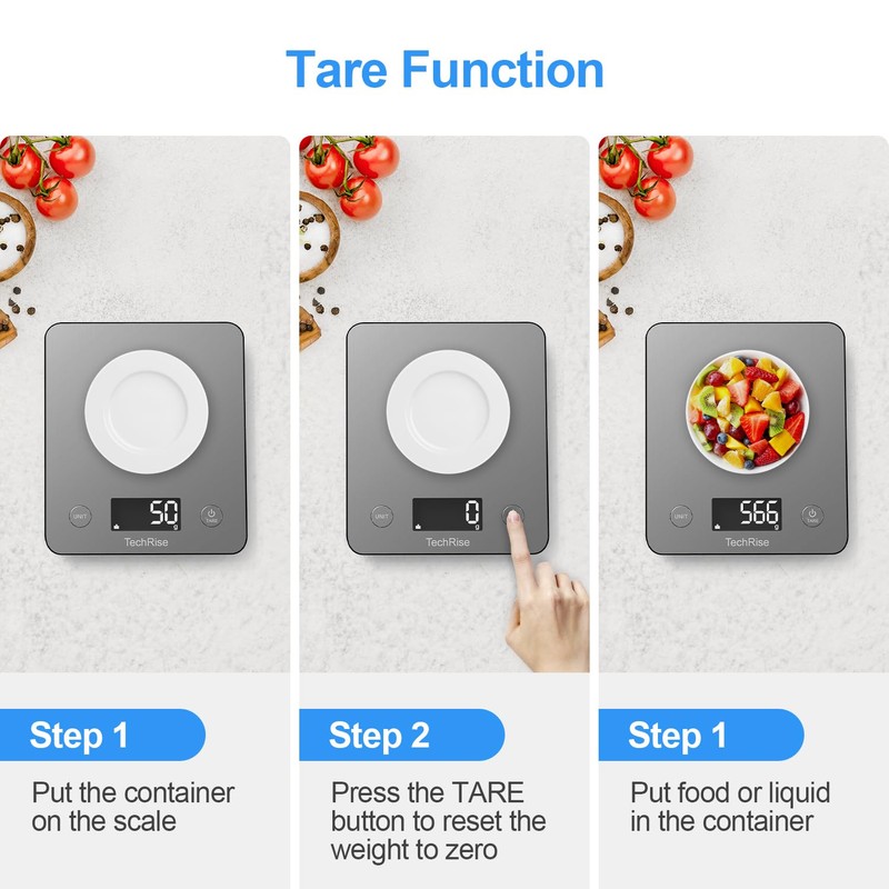 Digital Kitchen Scale, TechRise Food Scale, Satiness Steel Weighing Scale