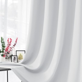 CUCRAF Grayish White Blackout Curtains 63 inch Length,Thermal Insulated Room Darkening Window Curtains for Bedroom,Light Blocking Drapes for Living Room,Set of 2 Panels, 52 x 63 Inch