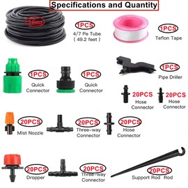 HUAZIZ Bewässerung Kit,15 Meter Tropfbewässerung Garten Bewässerungssystem DIY Micro Drip System Automatische Sprinkler Micro Drip System Misting System für Tomaten Bewässerung Garten Zimmerpflanzen