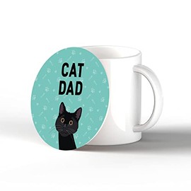 Black Cat Dad Kate Pearson Illustration Ceramic Circle Coaster Cat Themed Gift