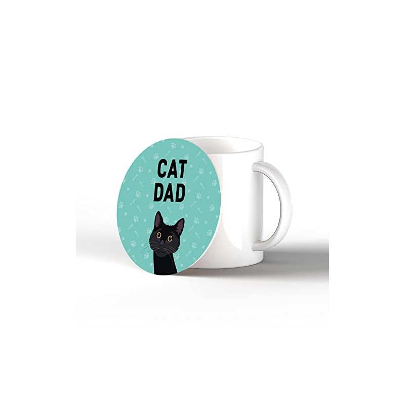 Black Cat Dad Kate Pearson Illustration Ceramic Circle Coaster Cat