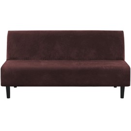 Real Velvet Futon Cover Armless Sofa Covers Sofa Bed Covers Stretch Futon Couch Cover Sofa Slipcover Furniture Protector Feature Thick Soft Cozy Velvet Fabric Form Fitted Stay In Place, Brown