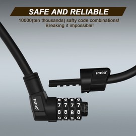 FITTOO Cable Lock 180CM, Combination Safety Code Lock, Multiple Using Cable Lock, Mat Black Color