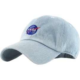 KBSV-036 LDM NASA Spaceship Alien Vintage Dad Hat Baseball Cap Polo Style Adjustable Unisex (One Size, Light Denim NASA Insignia)