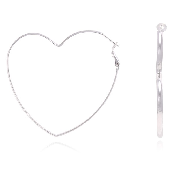 Heart Shaped Gold or Silver Rhodium Plated Hoop Statement Earrings
