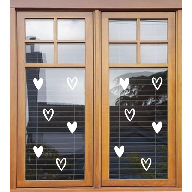 26 Valentines Heart Stickers - White Window Vinyl Static Cling