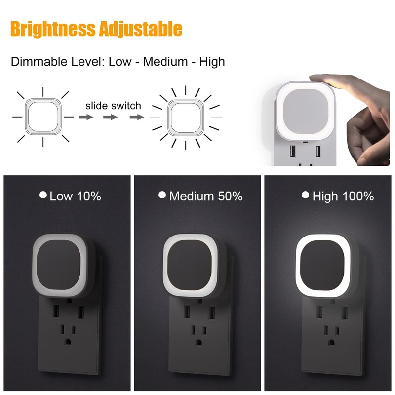 YUNLEX 2 Pack Plug in Dimmable Night Light, Auto Dusk