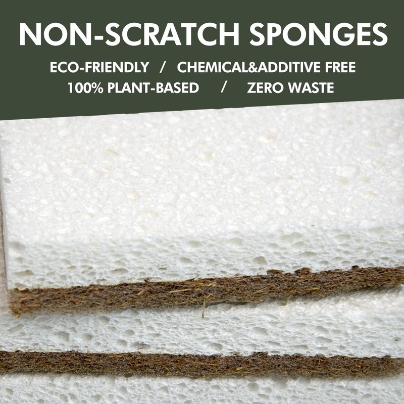 CELOX 6 Pack Coconut Fiber Biodegradable Sponges, Non Scratch Kitchen
