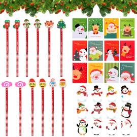 Christmas Stationery Set Includes 12 Mini Notebooks, 12 Christmas Pens, 12 Christmas Sticky Notes, Small Christmas Gifts, School Office Family, Christmas Creative Gift for Students