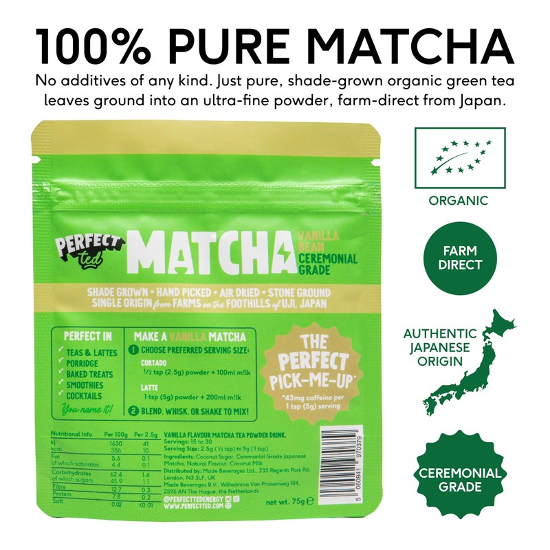 PerfectTed Vanilla Bean Matcha Latte Powder (75g) | Ceremonial Grade