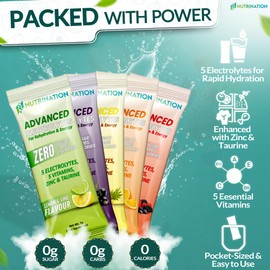 Advanced Electrolytes Sachets – High Strength Hydration Sachets with 5 Electrolytes, 5 Essential Vitamins & 500mg Taurine for Energy Support – Zero Sugar, Zero Calories – Variety Pack of 10