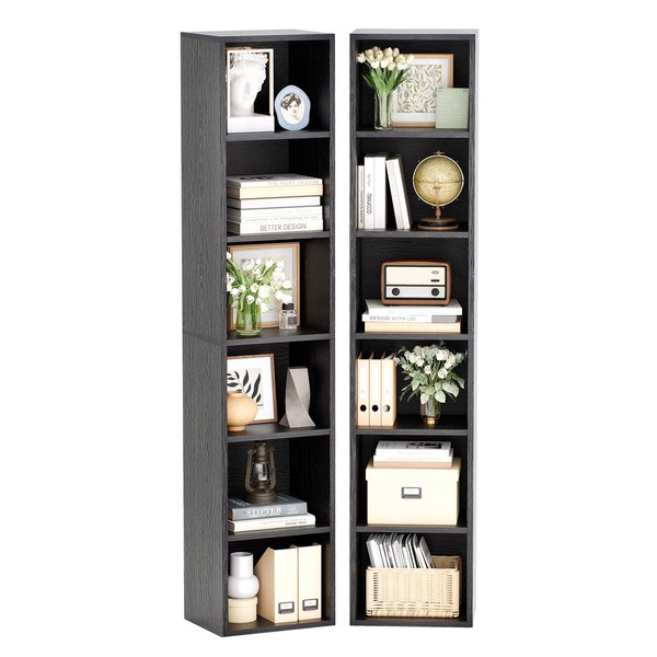oneinmil 6-Tier Bookshelf 71.5'' Tall Narrow Set of 2 Modern