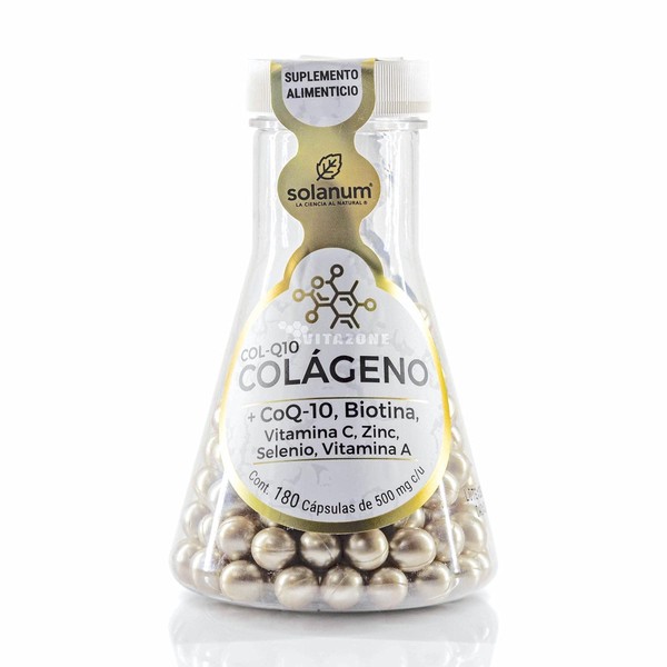 Solanum Colágeno + Biotina + CoQ-10 Matraz - 180 Cápsulas de 500 mg